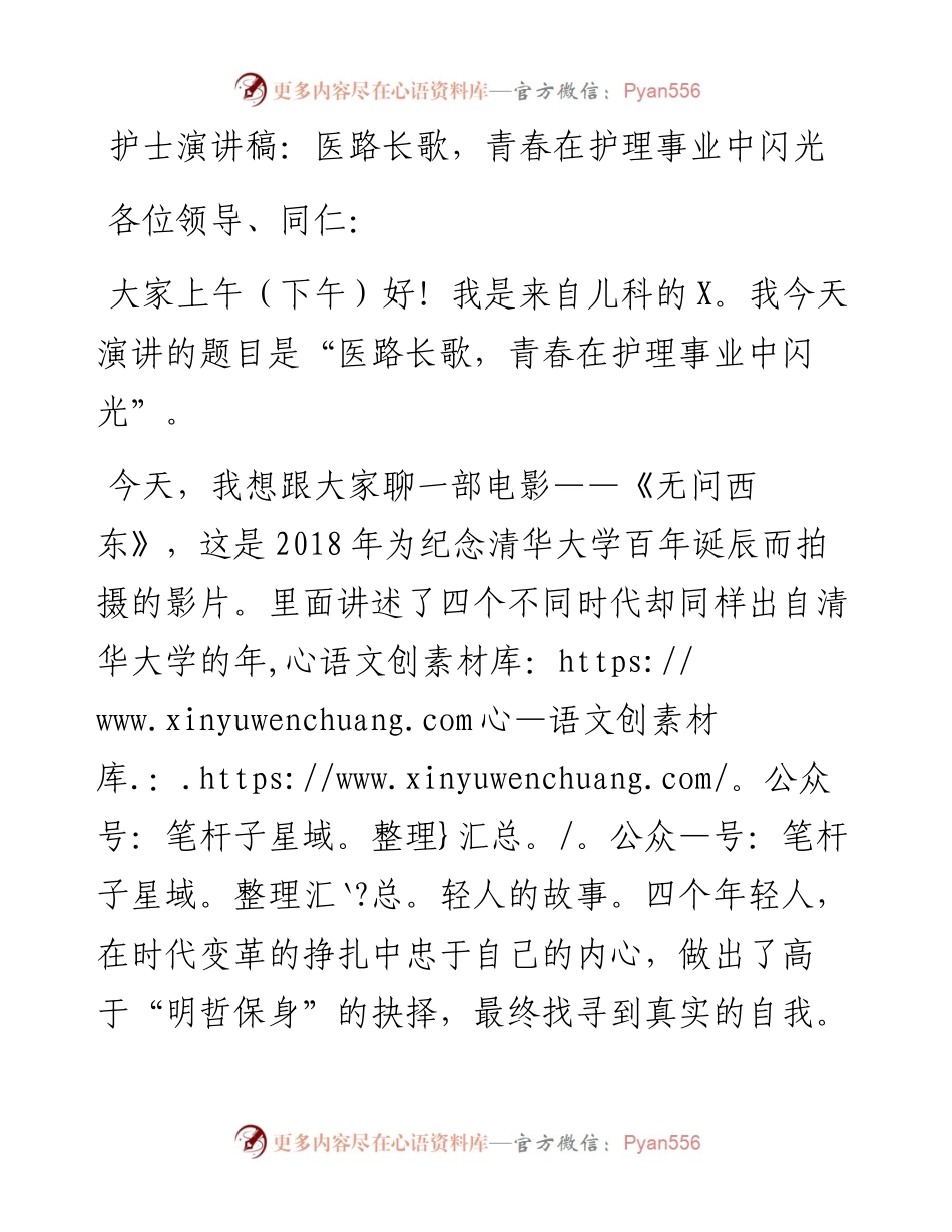 护士演讲稿：医路长歌，青春在护理事业中闪光.docx_第1页