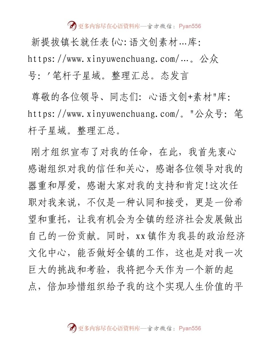 政府系统任职讲话：新提拔镇长就任表态发言.docx_第1页