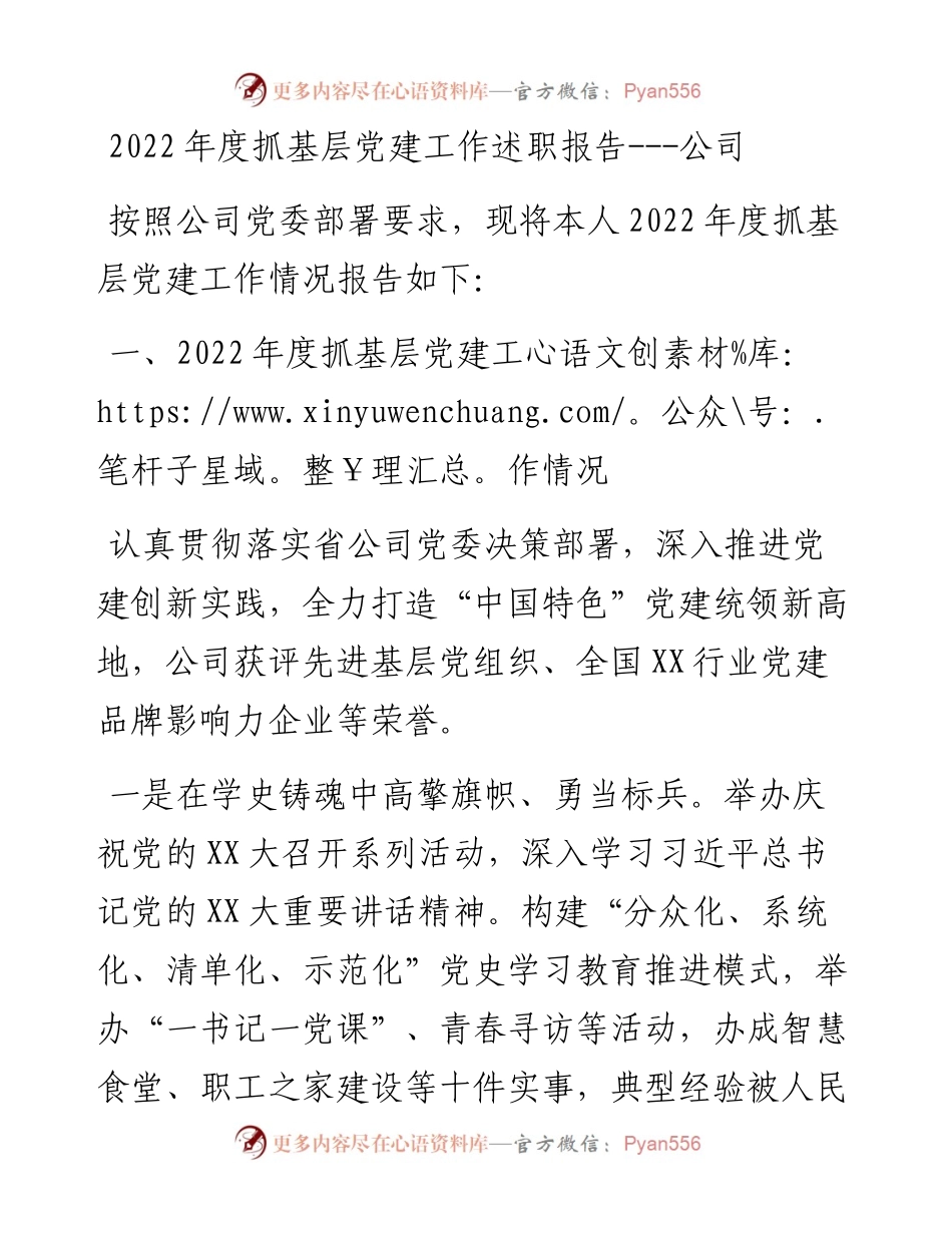 度抓基层党建工作述职报告---公司.docx_第1页