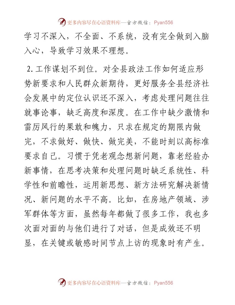 政法队伍教育整顿专题民主生活会自纠自查报告（政法委书记）.docx_第2页