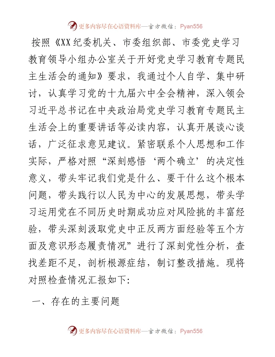 市政府党组成员党史学习教育专题民主生活会对照检查材料.docx_第1页