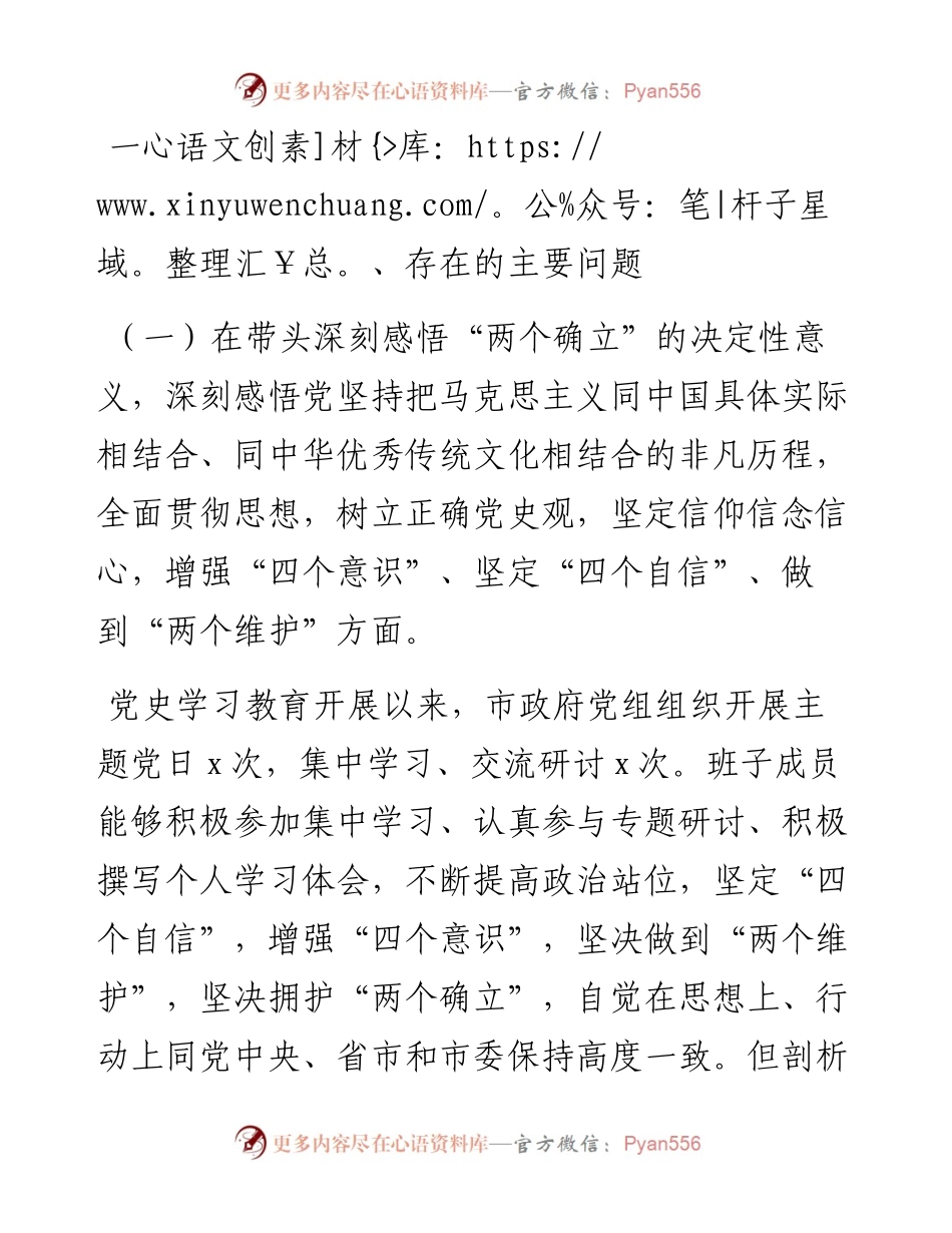 政府党组班子党史学习教育专题民主生活会“五个带头”对照检查材料.docx_第2页