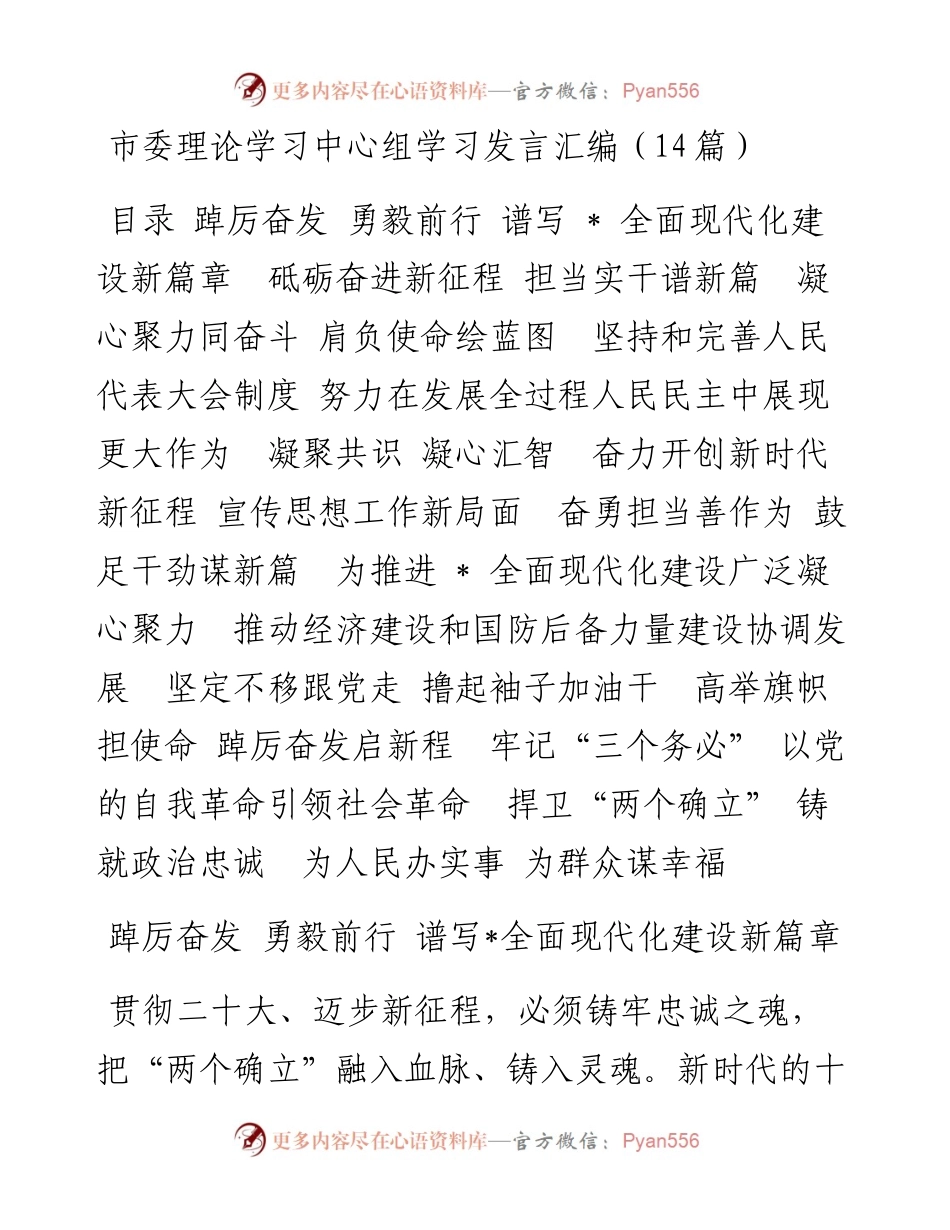 市委理论学习中心组学习发言汇编（14篇）.docx_第1页
