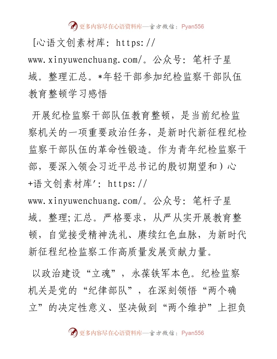 年轻干部参加纪检监察干部队伍教育整顿学习感悟.docx_第1页