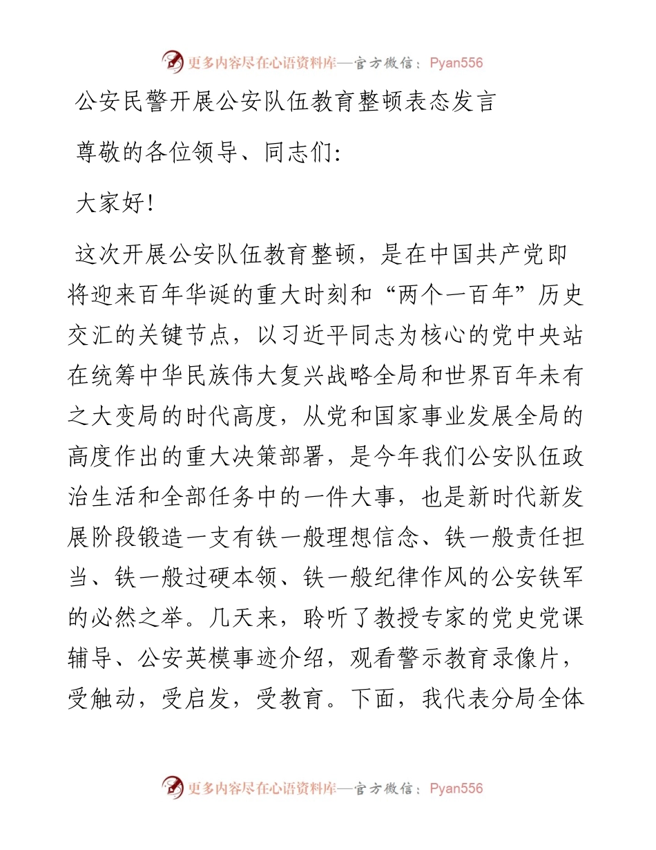 政法队伍教育整顿表态发言（公安）.docx_第1页