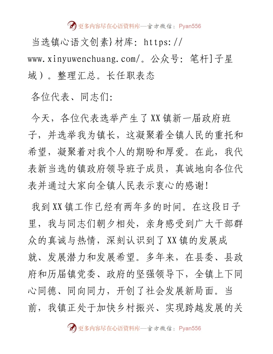 当选镇长任职表态.docx_第1页