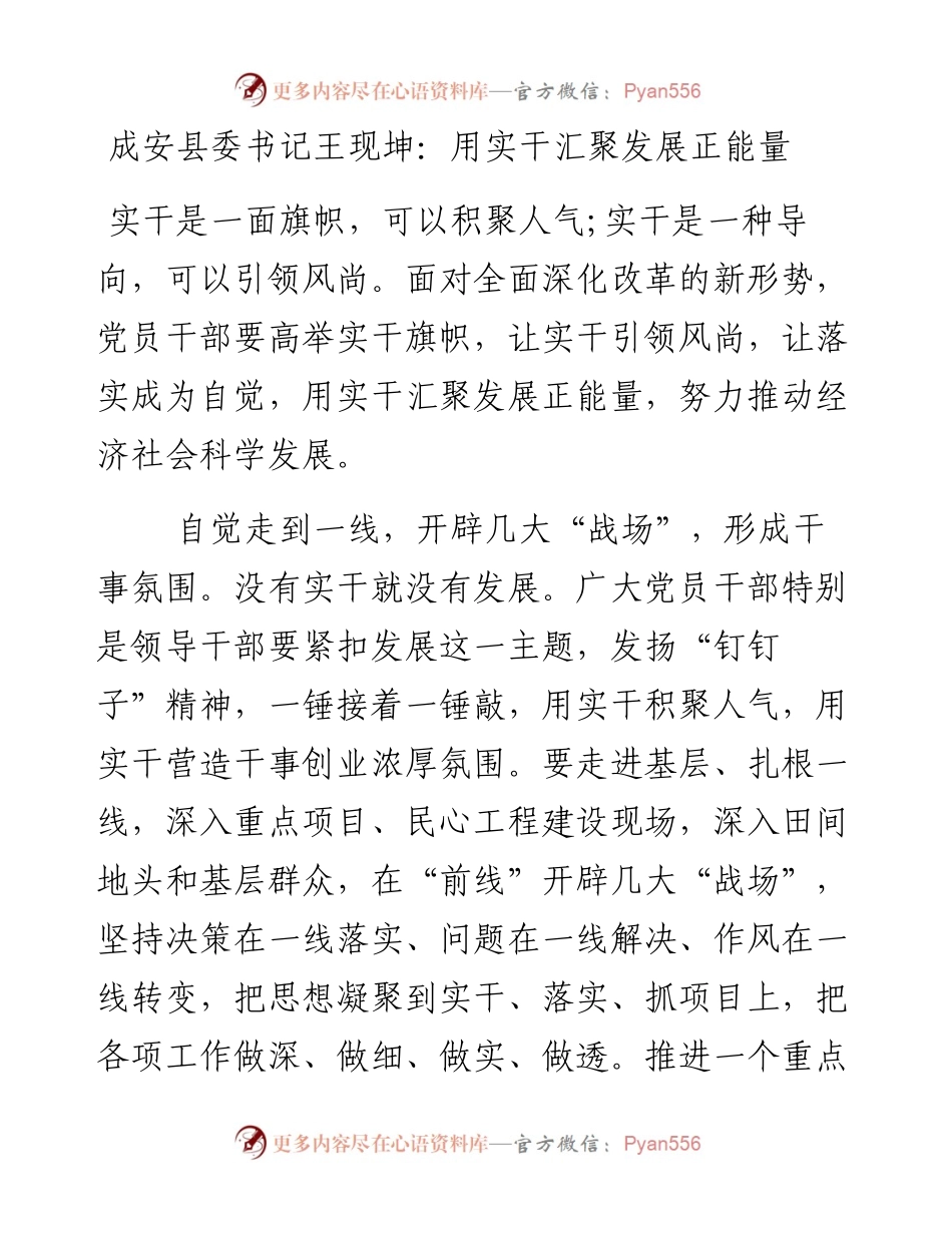 成安县委书记王现坤：用实干汇聚发展正能量.docx_第1页