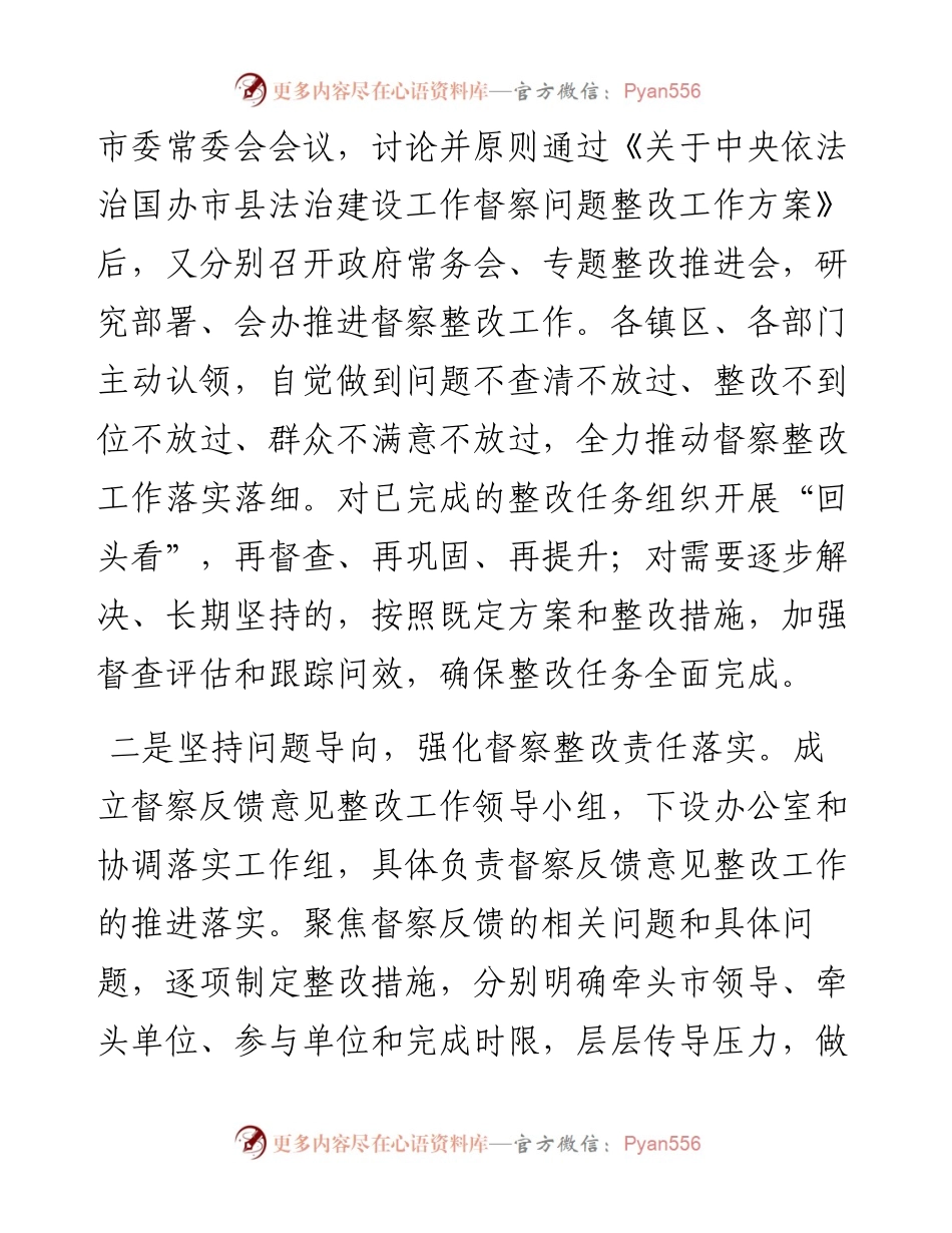 扎实做好中央依法治国办市县法治建设督察反馈问题整改.docx_第2页