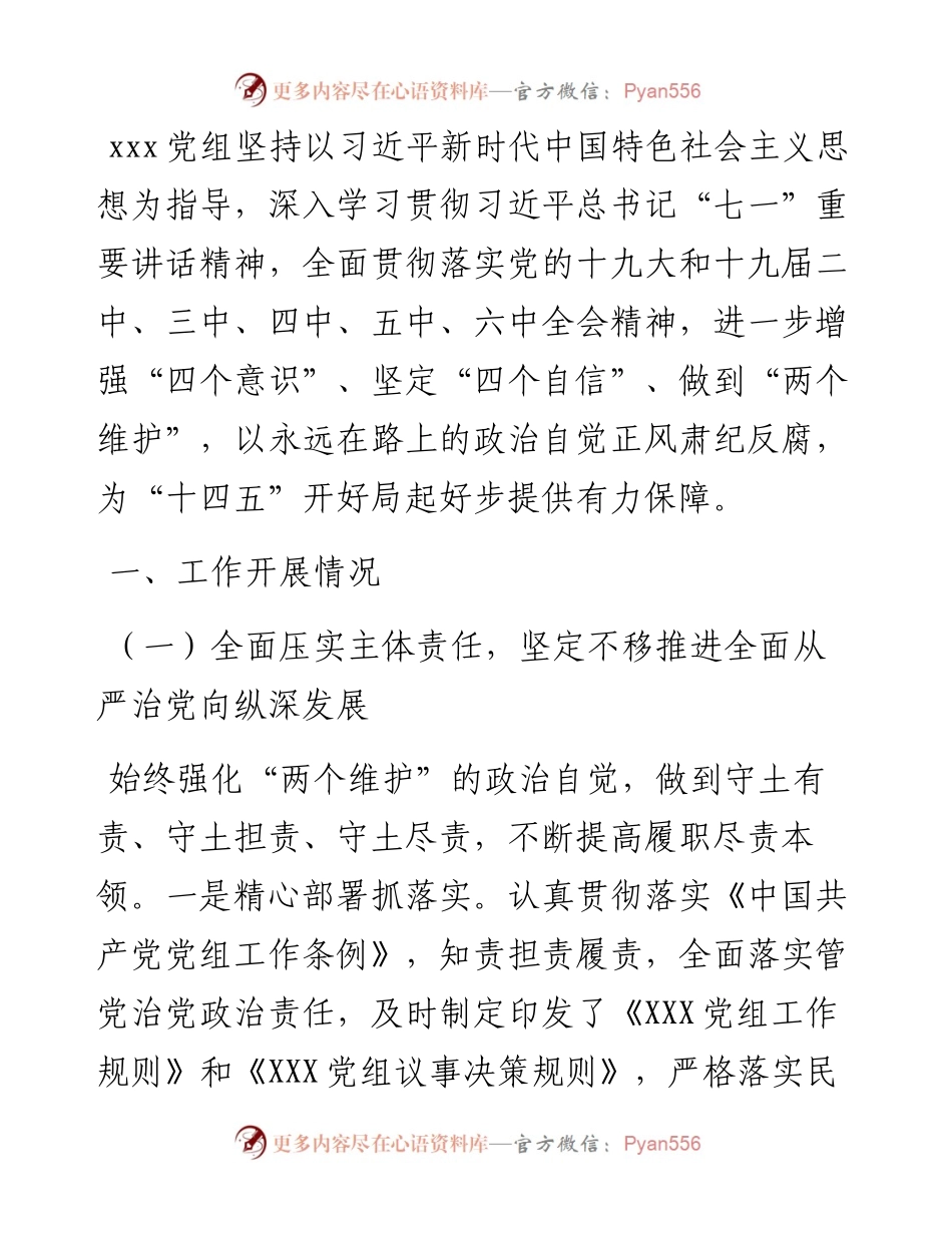 市级部门党组全面从严治党汇报材料.docx_第1页