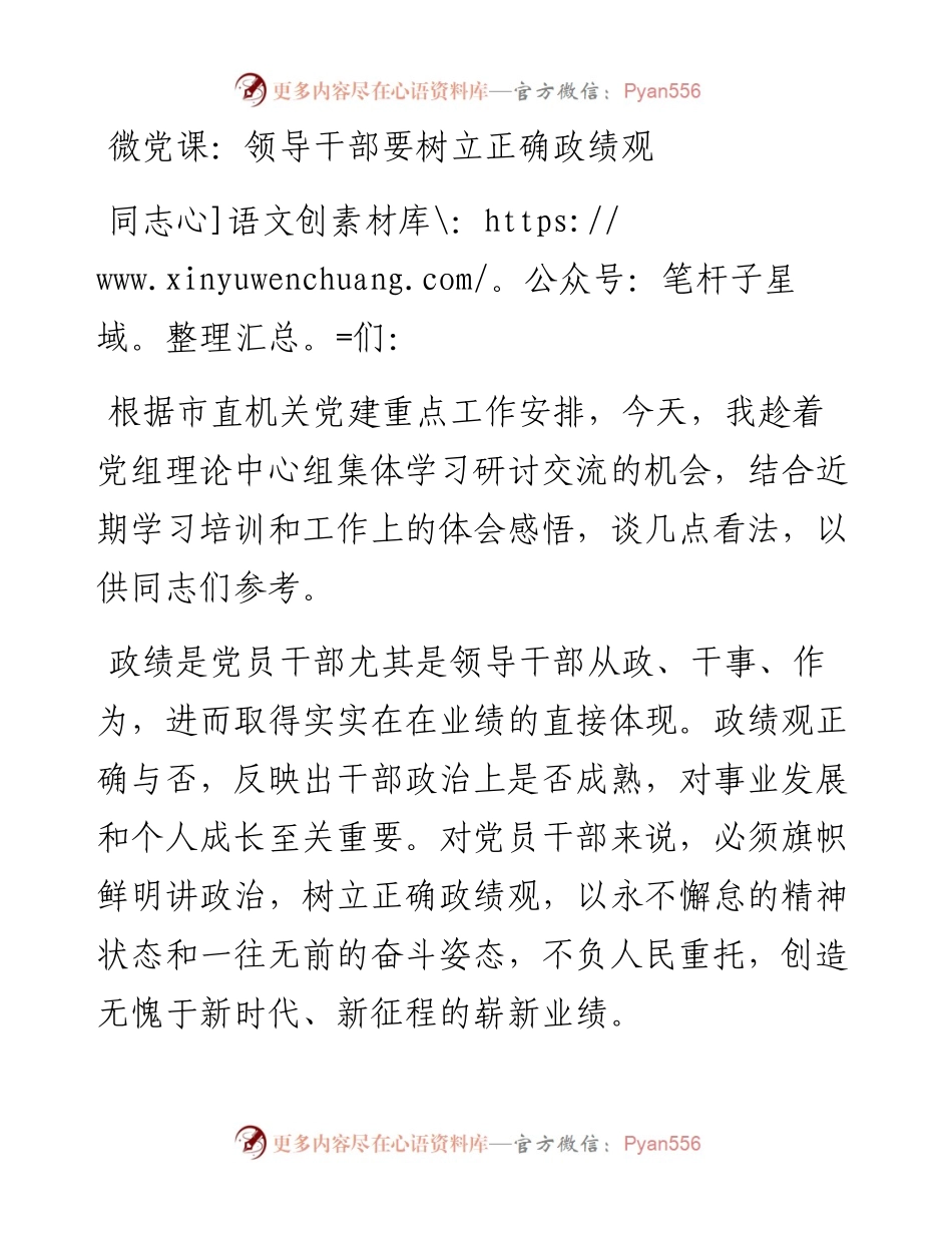 微党课：领导干部要树立正确政绩观.docx_第1页