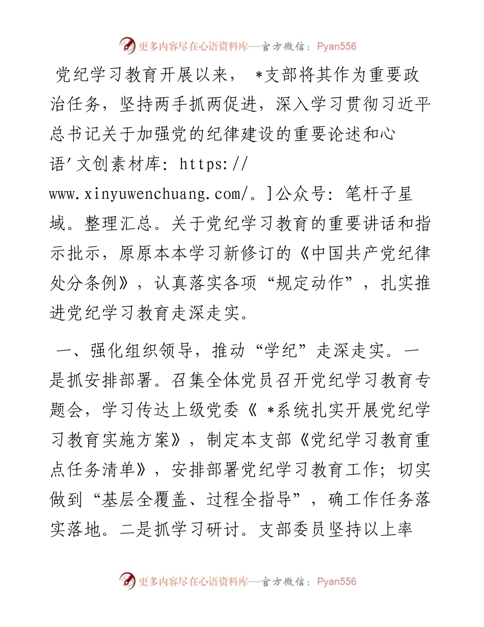 支部开展党纪学习教育工作情况总结.docx_第1页