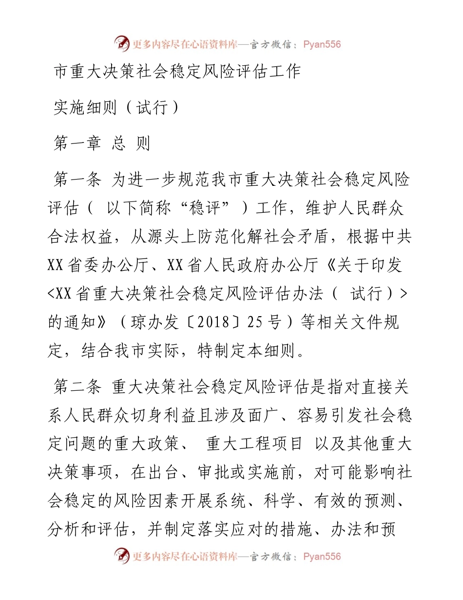 市重大决策社会稳定风险评估工作实施细则（试行）.docx_第1页