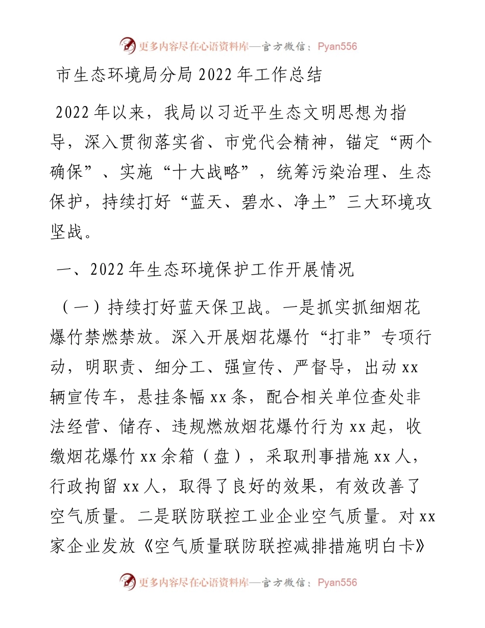 市生态环境局分局工作总结.docx_第1页