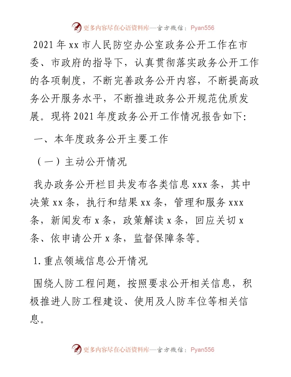 市人民防空办公室政务公开工作总结.docx_第1页