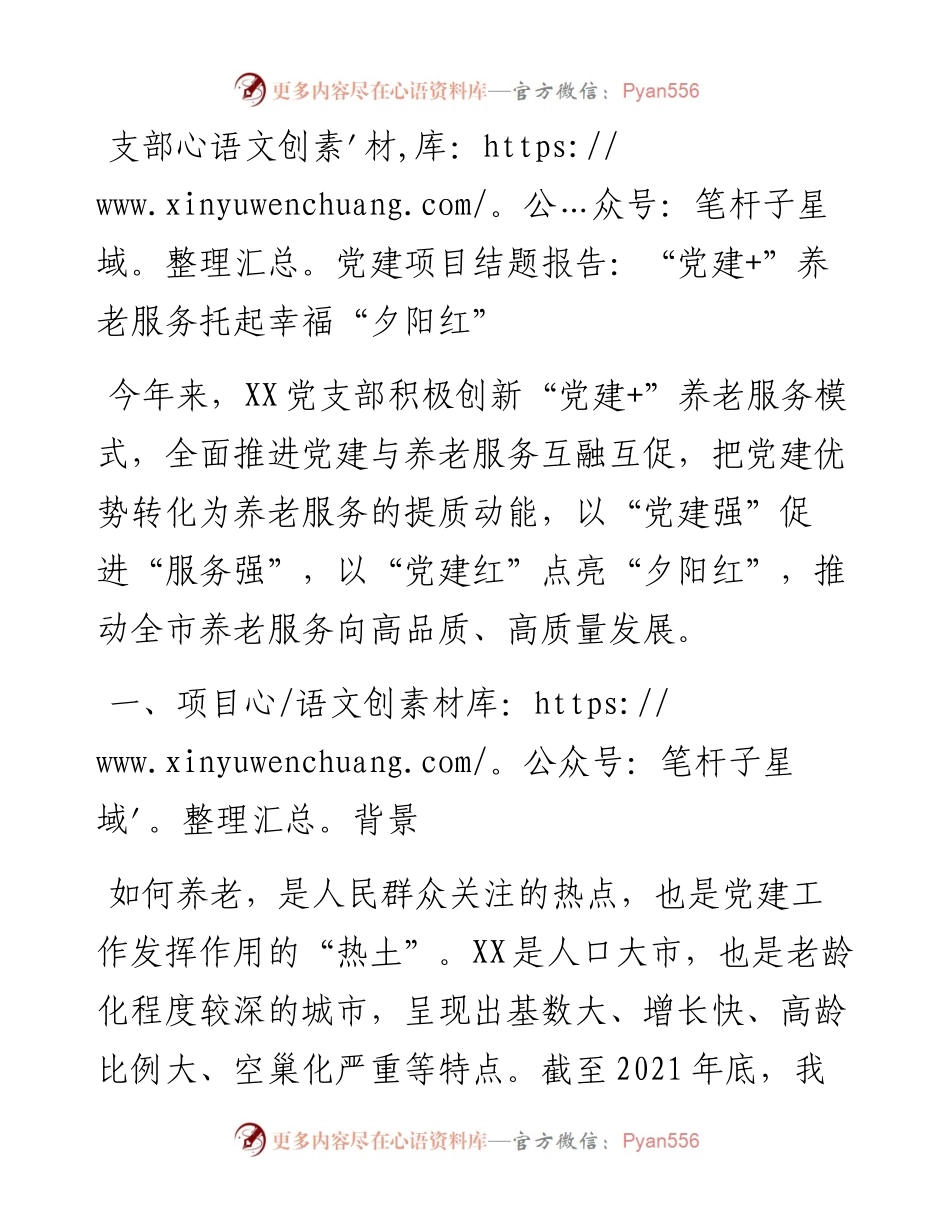 支部党建项目结题报告：“党建+”养老服务托起幸福“夕阳红”.docx_第1页