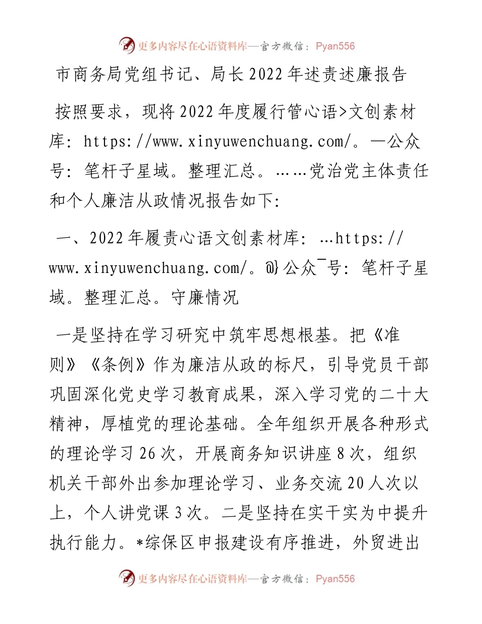 市商务局党组书记、局长述责述廉报告.docx_第1页