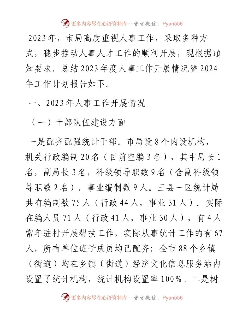 市统计局2023年人事工作总结.docx_第1页