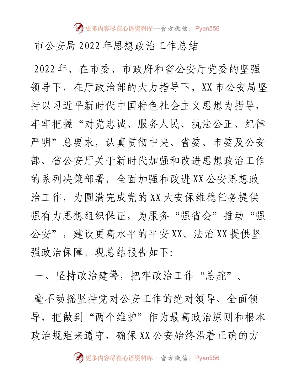 市公安局思想政治工作总结.docx_第1页