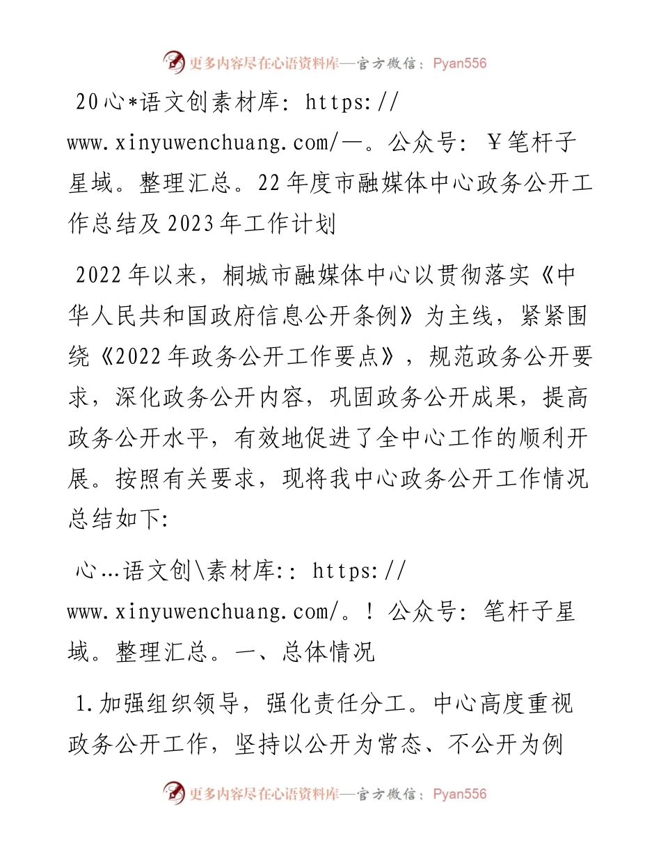 度市融媒体中心政务公开工作总结及2023年工作计划.docx_第1页
