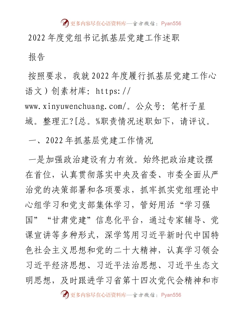 度党组书记抓基层党建工作述职报告.docx_第1页