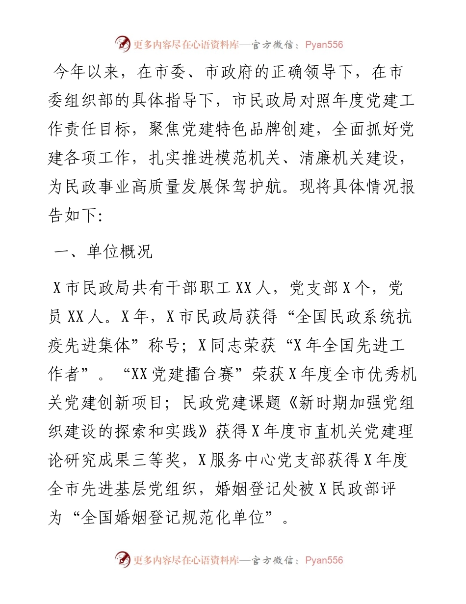 市民政局党建工作汇报.docx_第1页