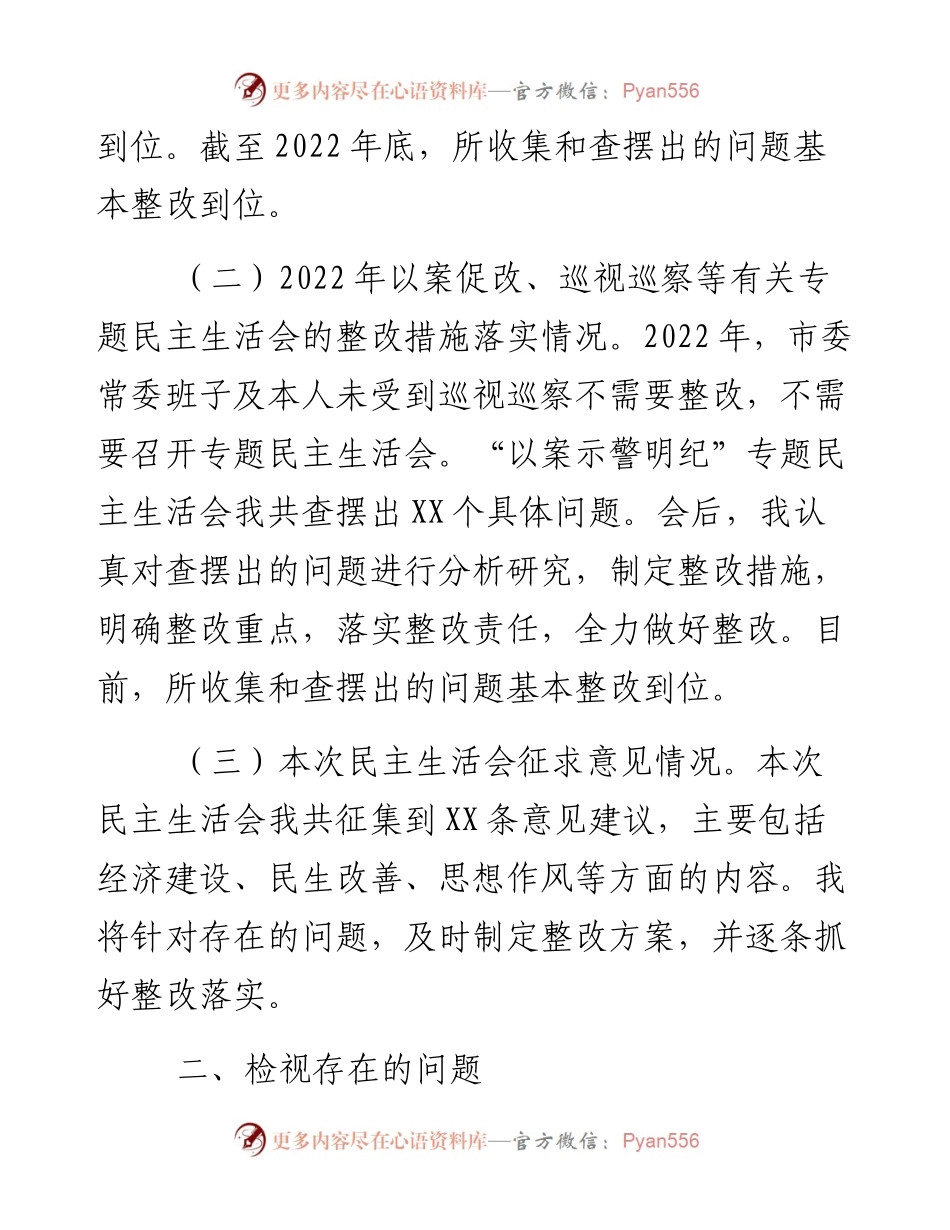 度市委常委班子民主生活会个人发言提纲.docx_第2页