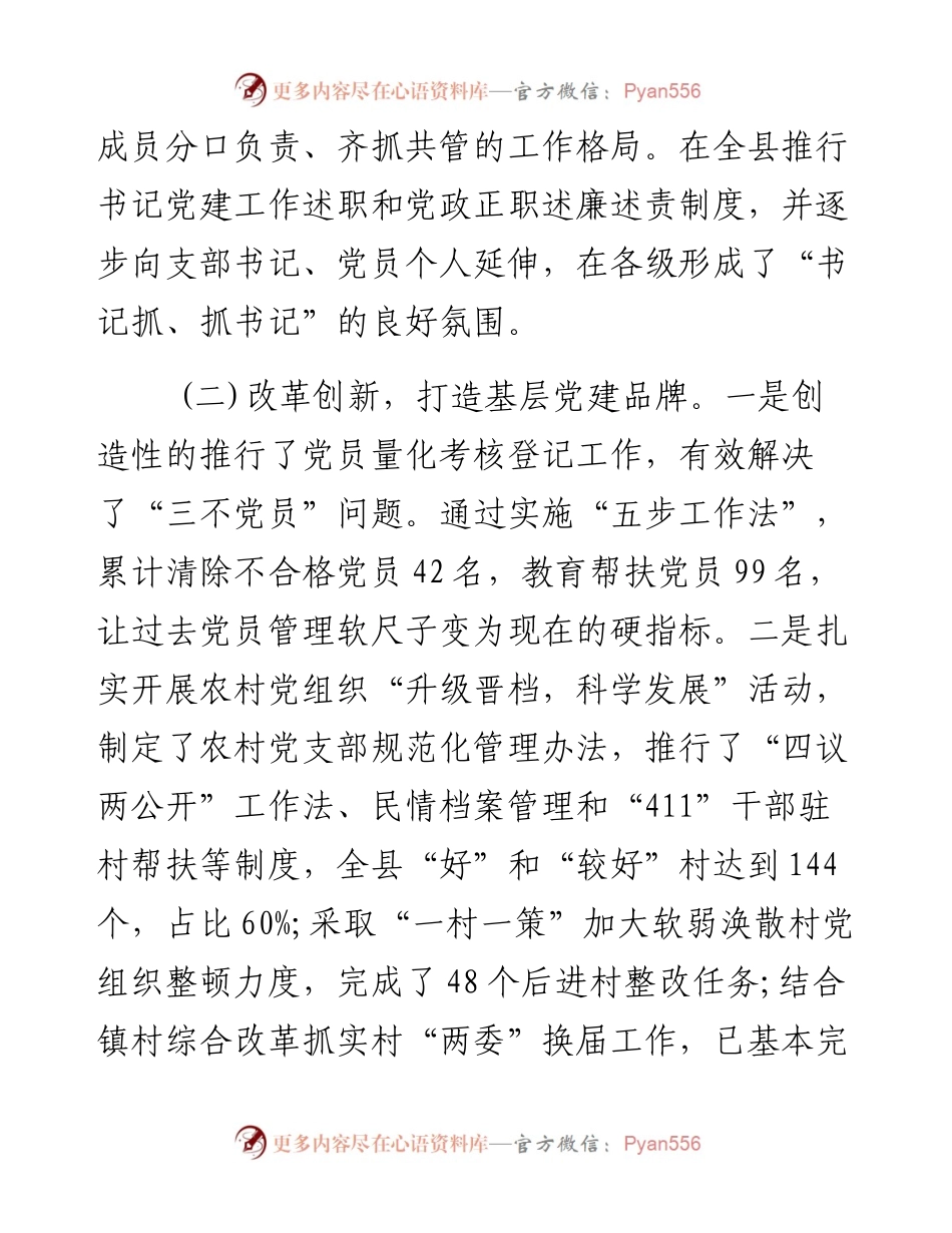 抓党建工作和履行主体责任述职报告--中共X县县委书记.docx_第2页