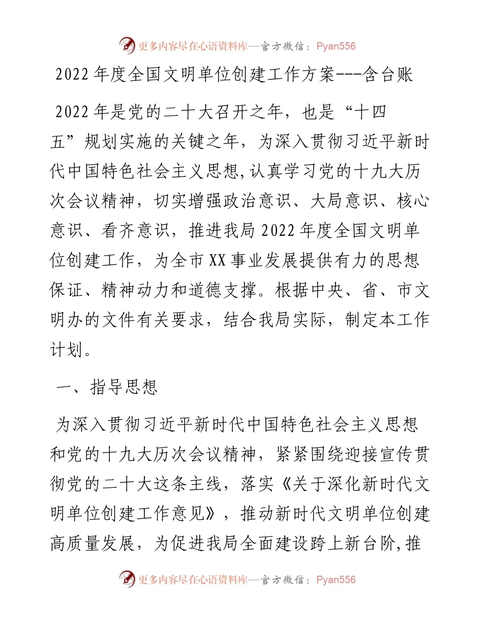度全国文明单位创建工作方案---含台账.docx_第1页