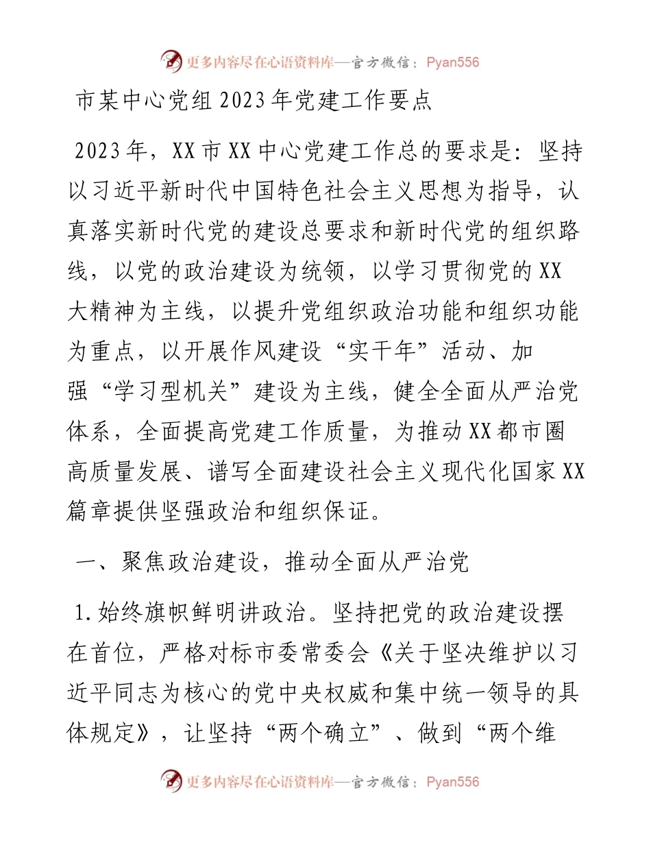 市某中心党组2023年党建工作要点.docx_第1页