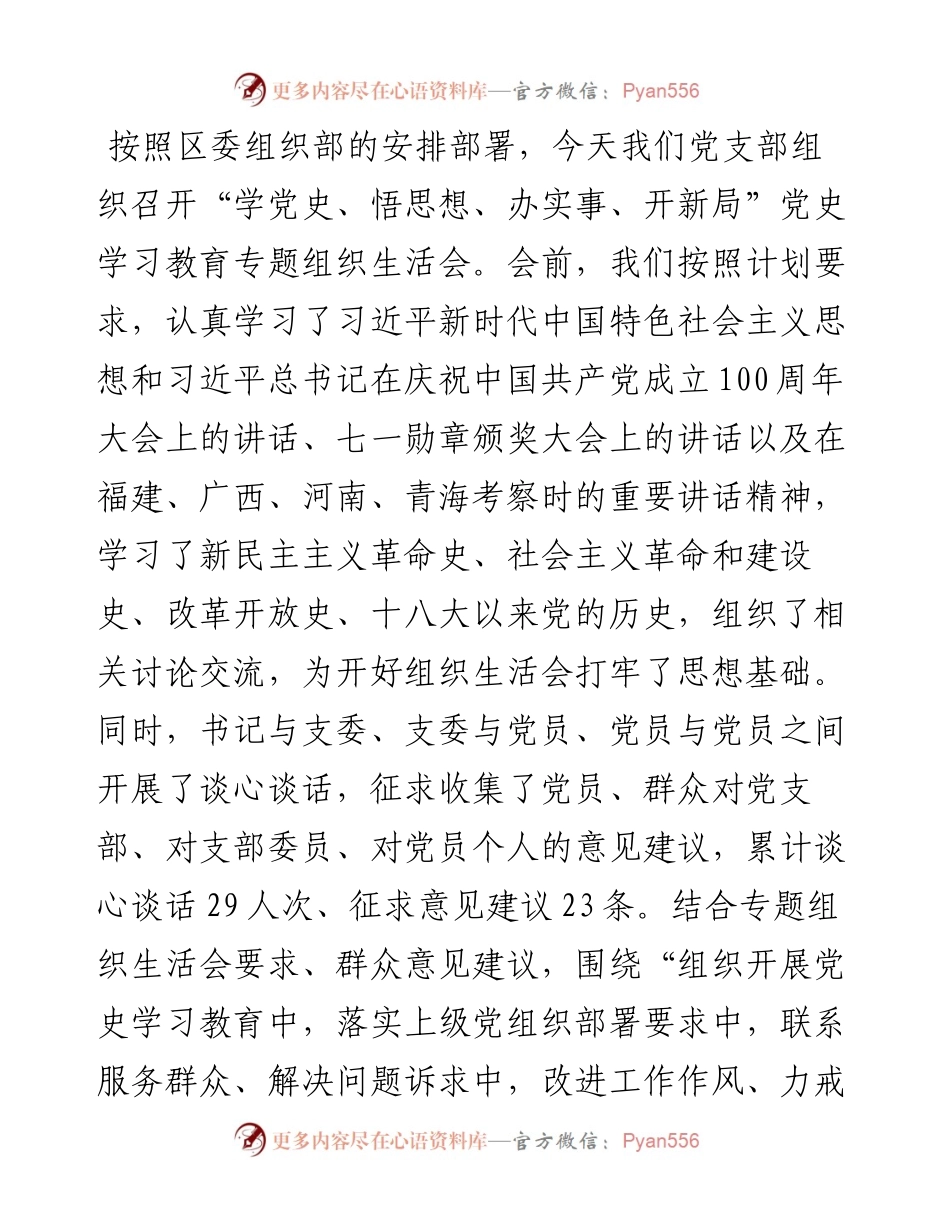 政府机关党支部班子党史学习教育专题组织生活会检视剖析材料.docx_第1页
