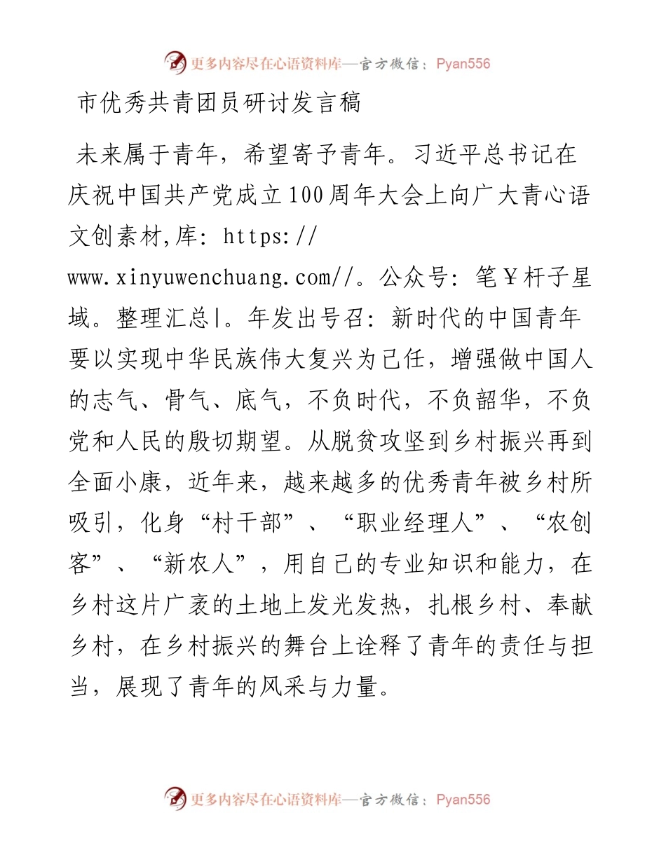 市优秀共青团员研讨发言稿.docx_第1页