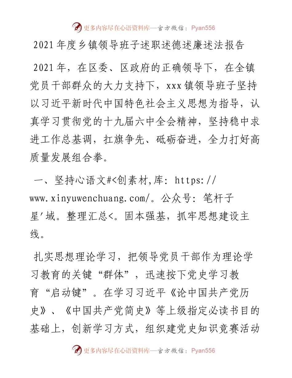 度乡镇领导班子述职述德述廉述法报告.docx_第1页