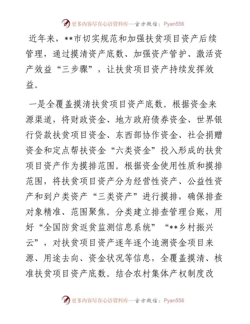 扶贫项目资产管理工作汇报.docx_第1页