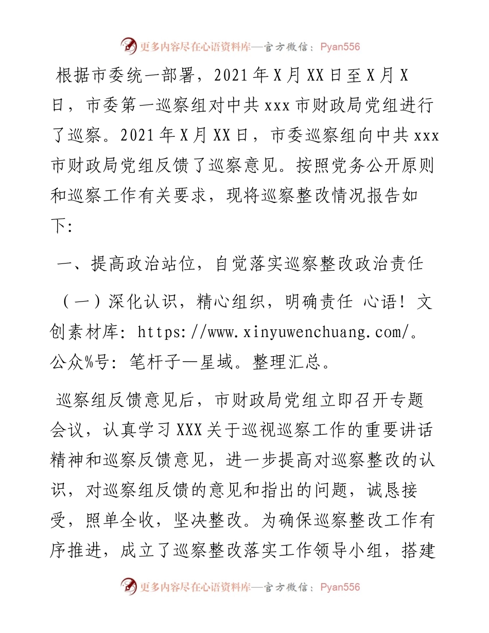 市财政局党组关于巡察整改情况的报告.docx_第1页