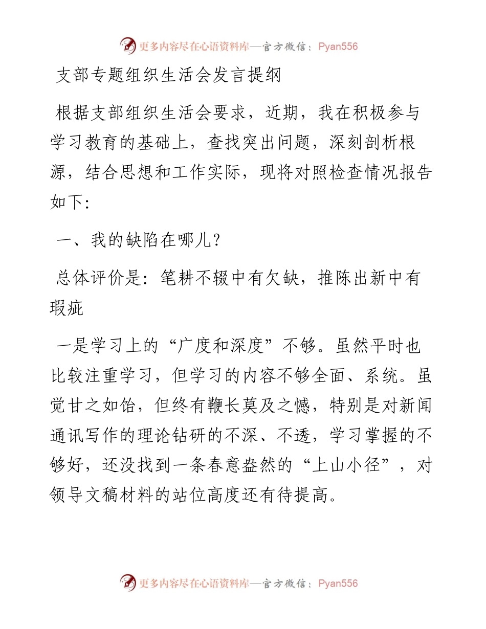 支部专题组织生活会发言提纲_4.docx_第1页