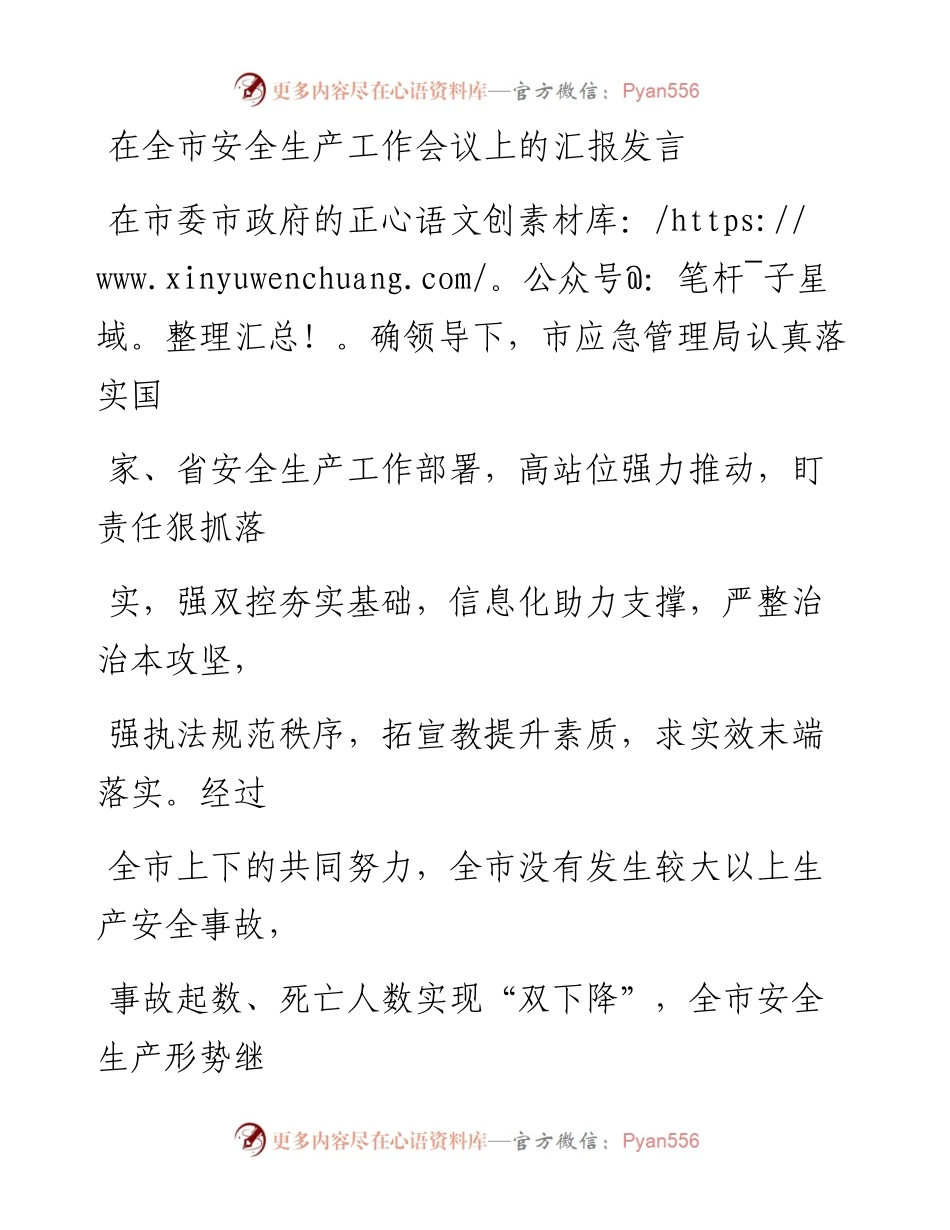应急局在全市安全生产工作会议上的汇报发言.docx_第1页