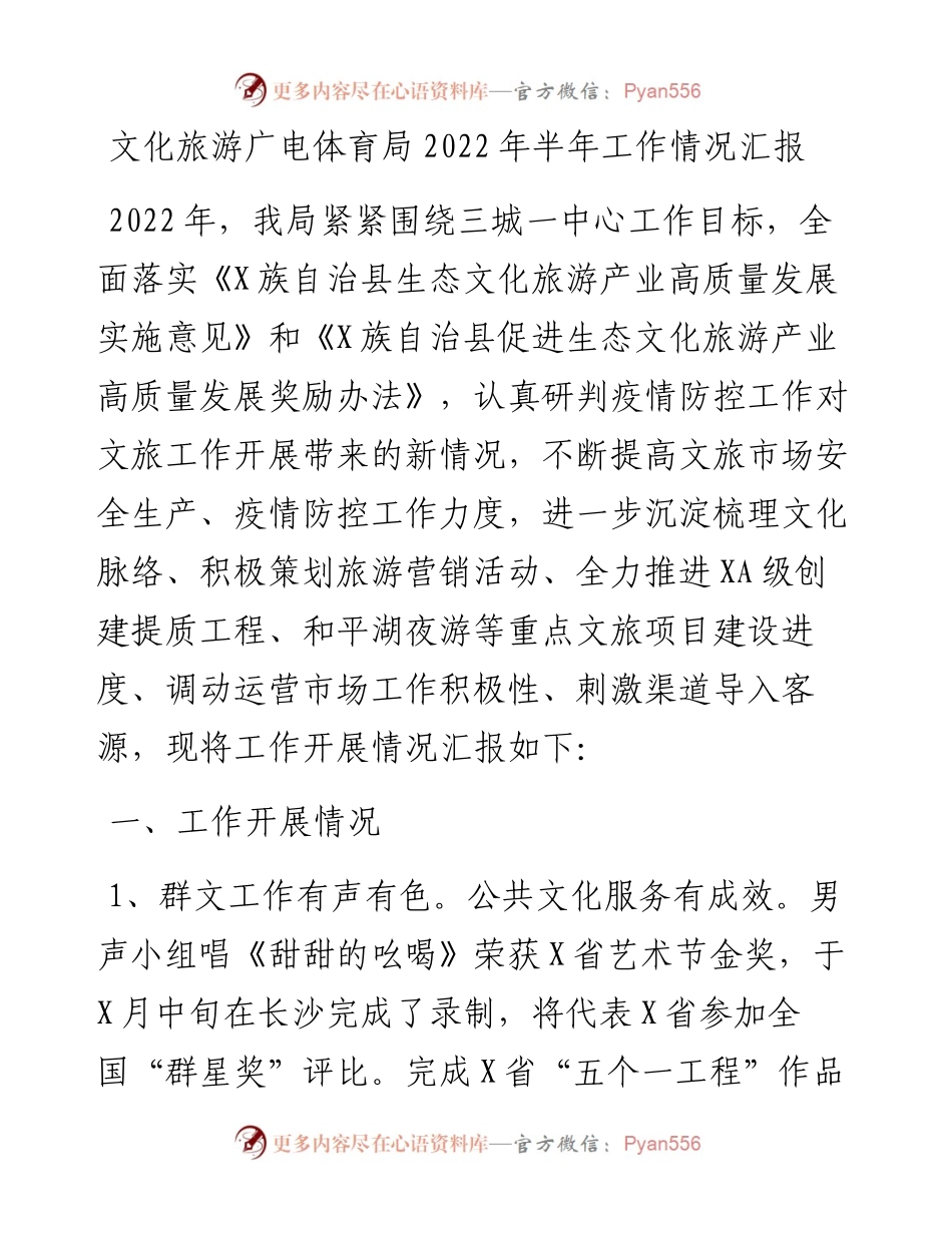文化旅游广电体育局半年工作情况汇报.docx_第1页