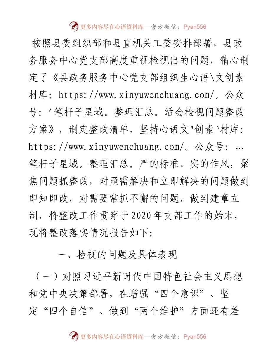 政务服务中心党支部组织生活会检视问题整改落实情况.docx_第1页