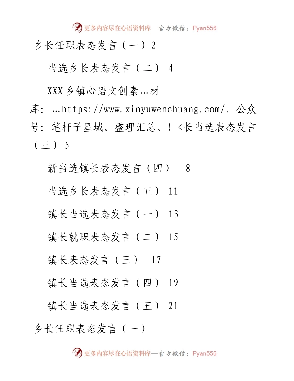 文汇系列2508--乡镇长当选表态发言汇编（10篇）.docx_第1页