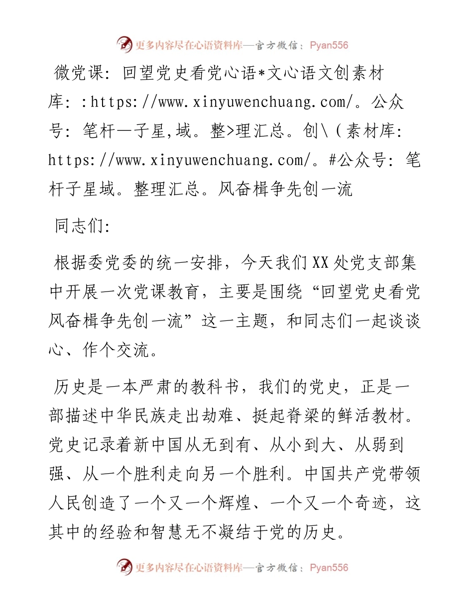 微党课：回望党史看党风 奋楫争先创一流.docx_第1页