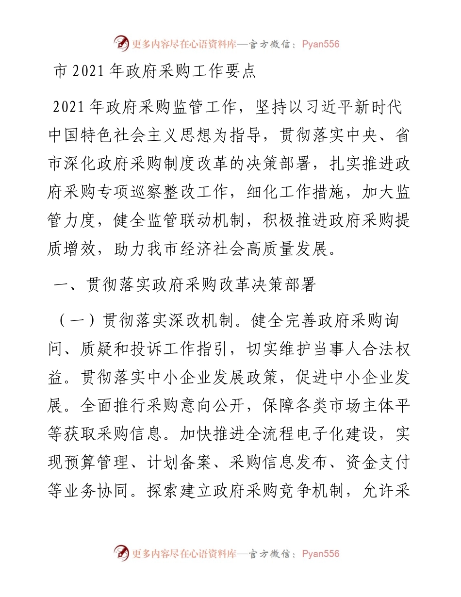 市政府采购工作要点.docx_第1页