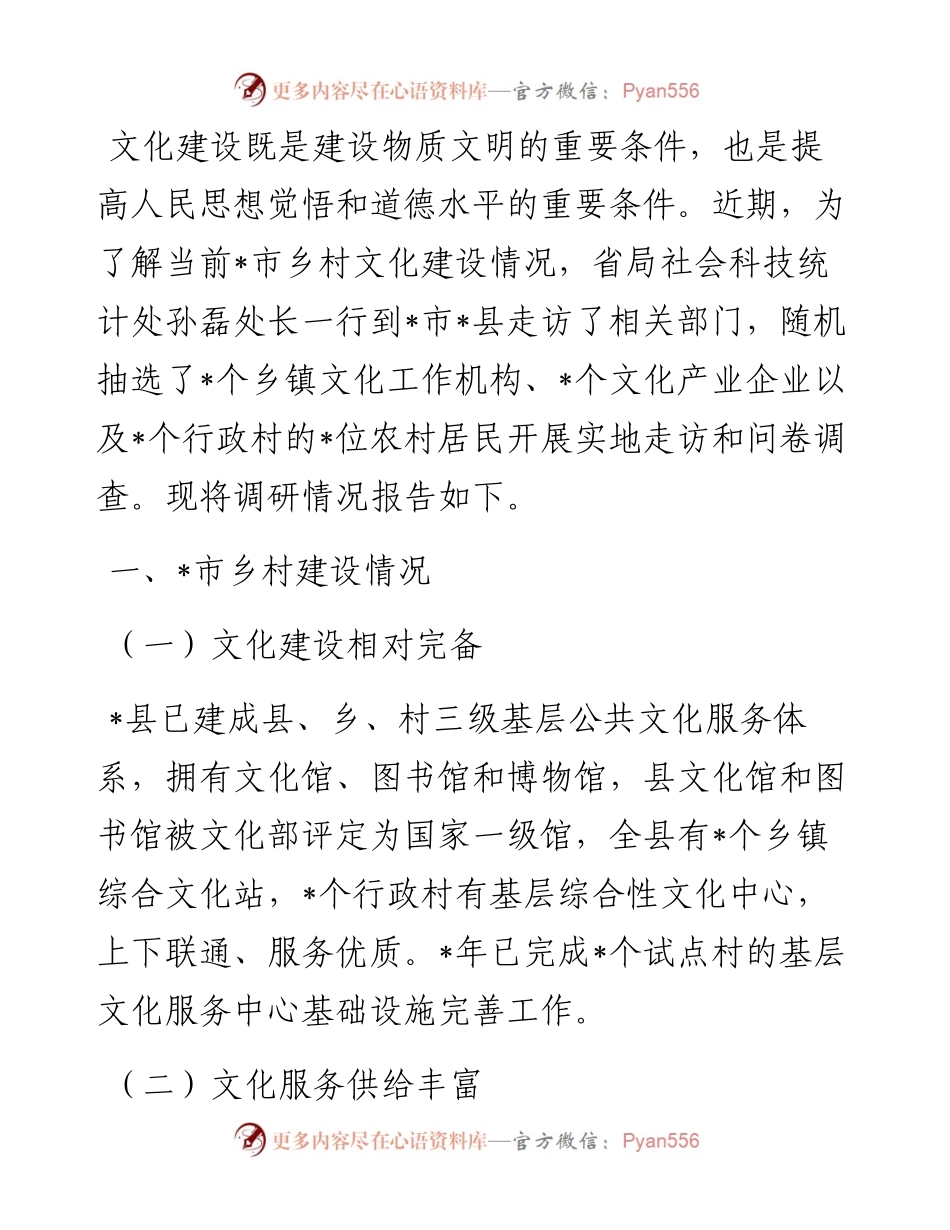 市乡村文化建设情况调研报告.docx_第1页