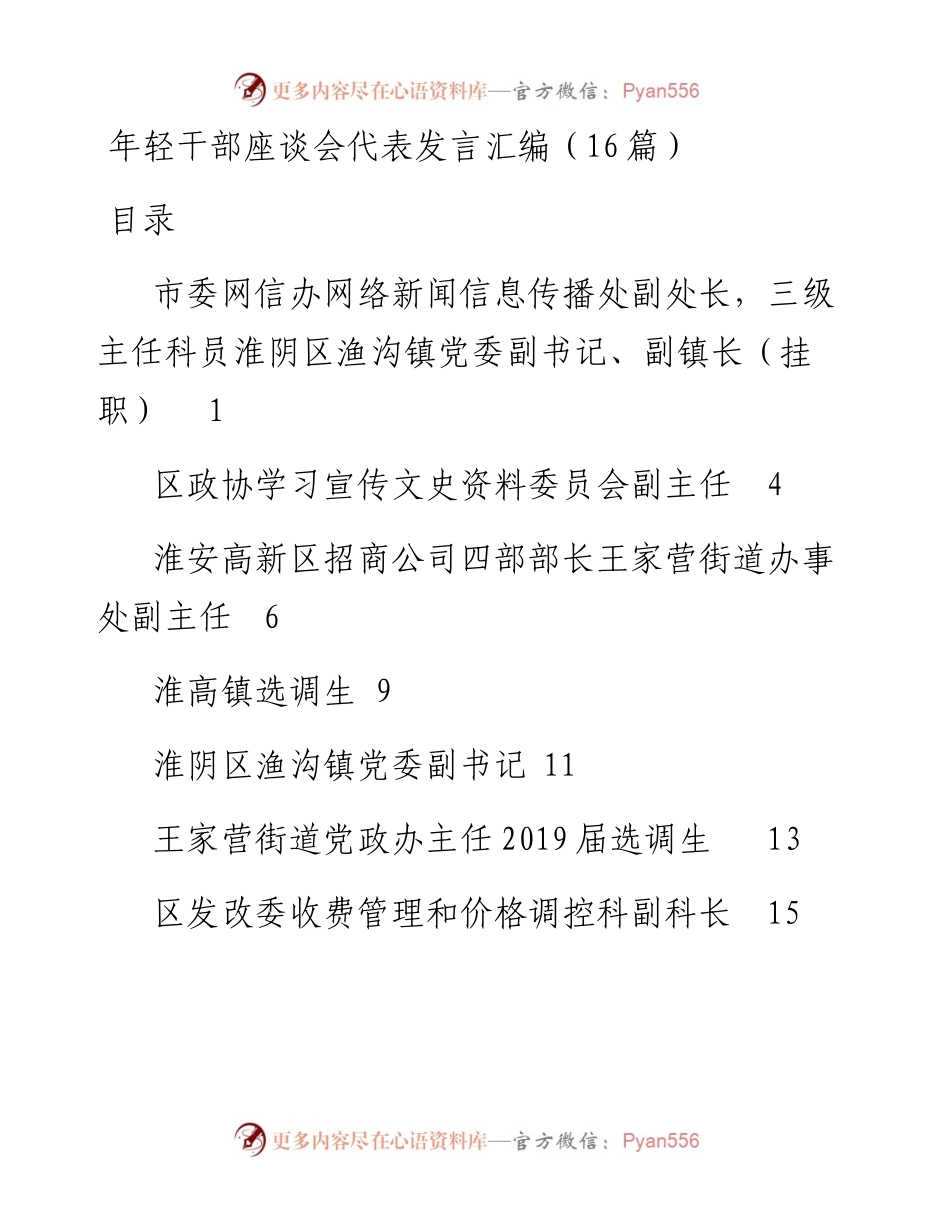 年轻干部座谈会代表发言汇编（16篇）.docx_第1页