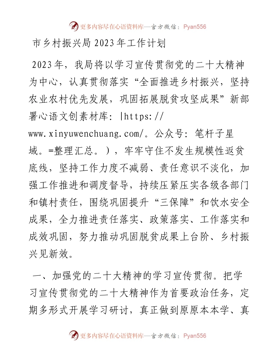 市乡村振兴局2023年工作计划.docx_第1页