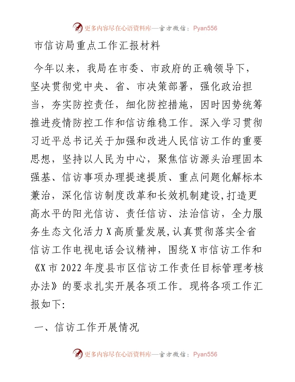 市信访局重点工作汇报材料.docx_第1页
