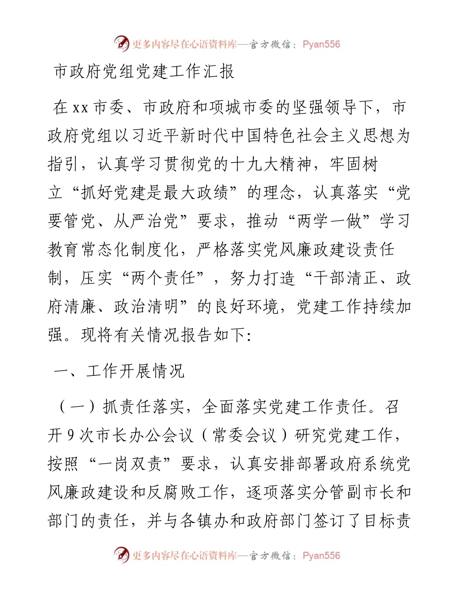 市政府党组党建工作汇报.docx_第1页