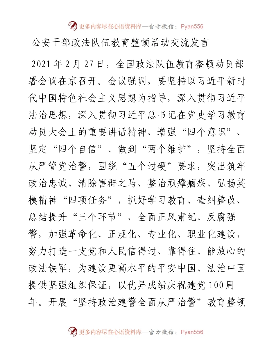 政法队伍教育整顿活动研讨交流发言（公安）.docx_第1页