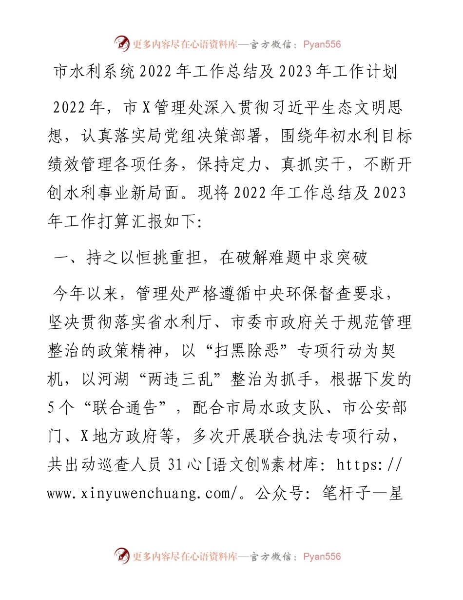 市水利系统工作总结及2023年工作计划.docx_第1页