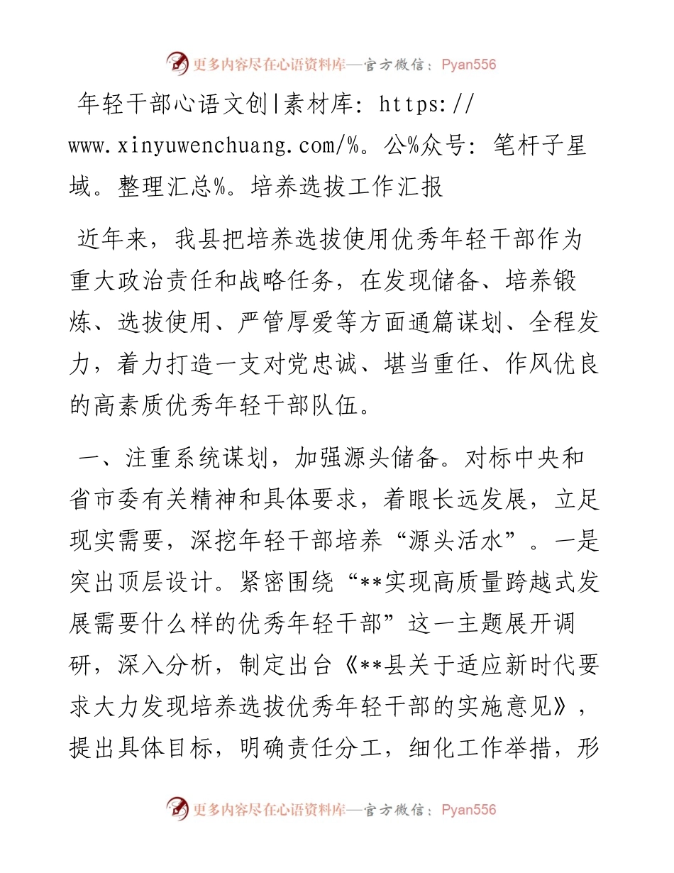 年轻干部培养选拔工作汇报.docx_第1页