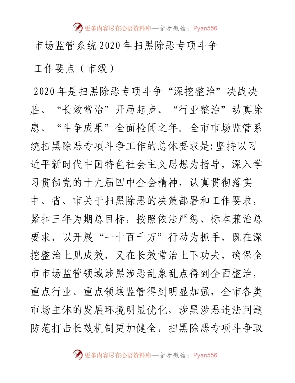 市场监管系统扫黑除恶专项斗争工作要点（市级）.docx_第1页